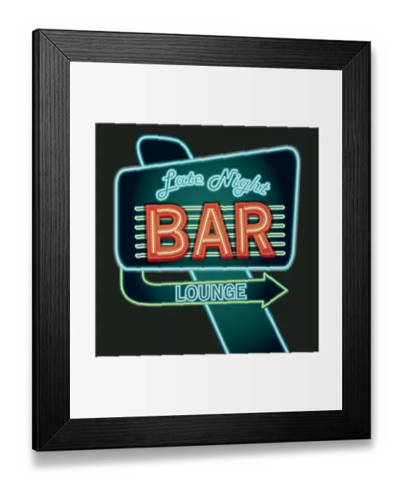 Framed Print : Late night retro Bar lounge neon sign Framed Print : Late night retro Bar lounge neon sign