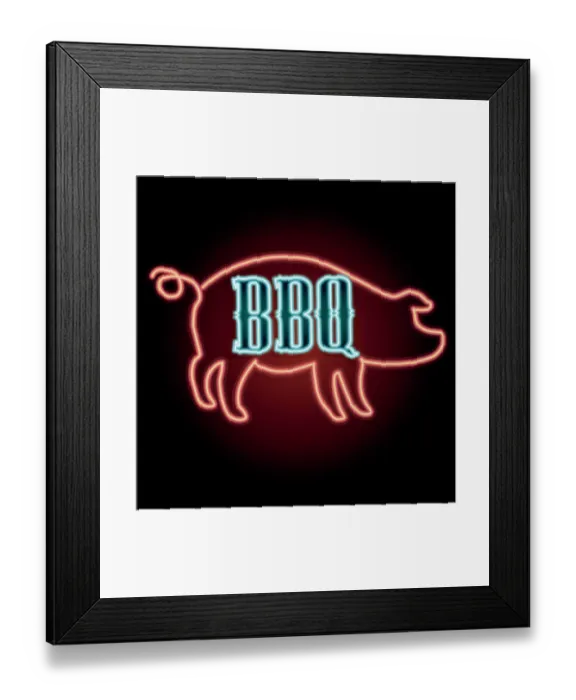 Framed Print : BBQ Pig roast themed neon sign Framed Print : BBQ Pig roast themed neon sign