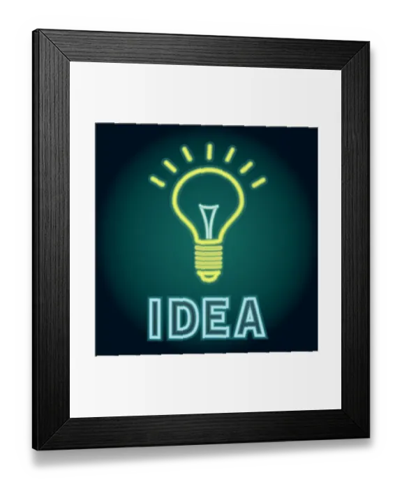 Framed Print : Creative Idea with lightbulb and text Neon sign