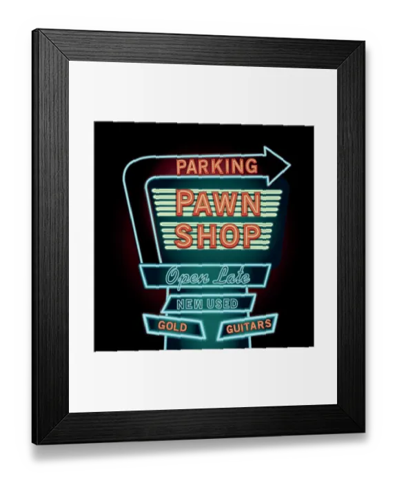 Framed Print : Retro Pawn shop neon sign Framed Print : Retro Pawn shop neon sign