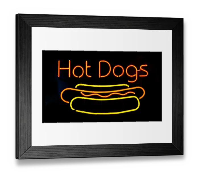 Framed Print : Neon hot dog sign on black background Framed Print : Neon hot dog sign on black background