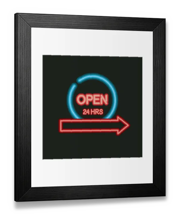 Framed Print : Neon open sign