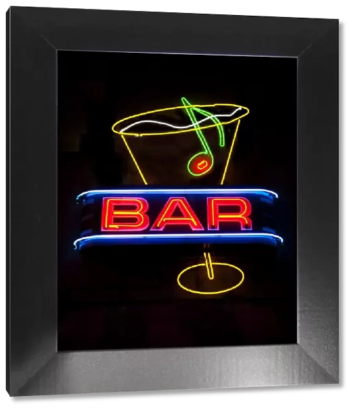 Neon bar sign with cocktail glass
