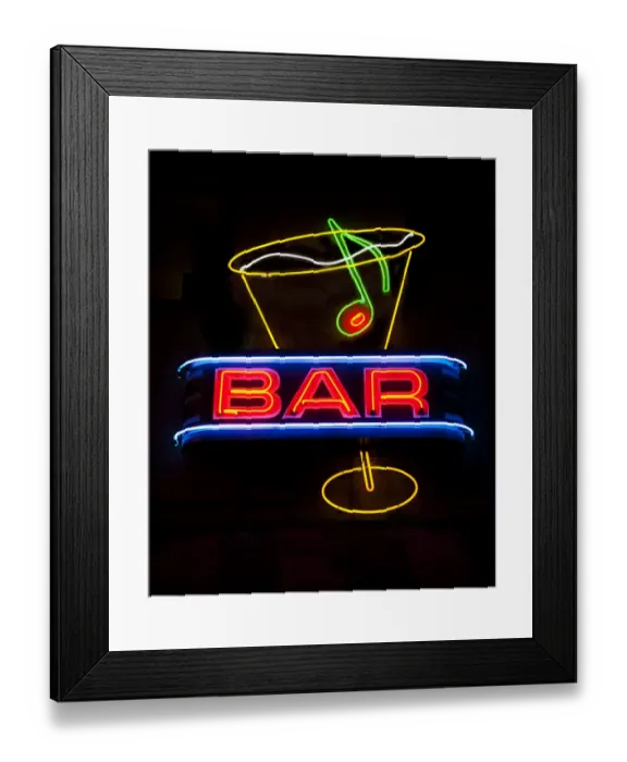 Framed Print : Neon bar sign with cocktail glass Framed Print : Neon bar sign with cocktail glass