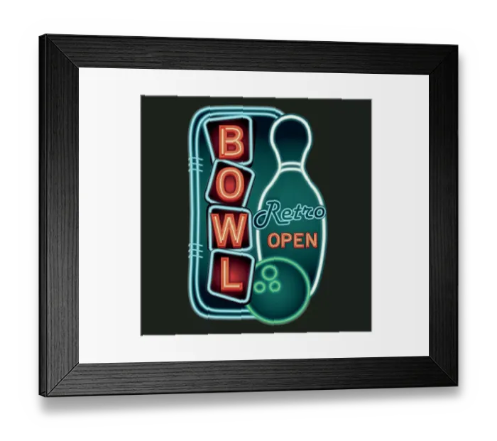 Framed Print : Late night retro Bowling neon sign Framed Print : Late night retro Bowling neon sign