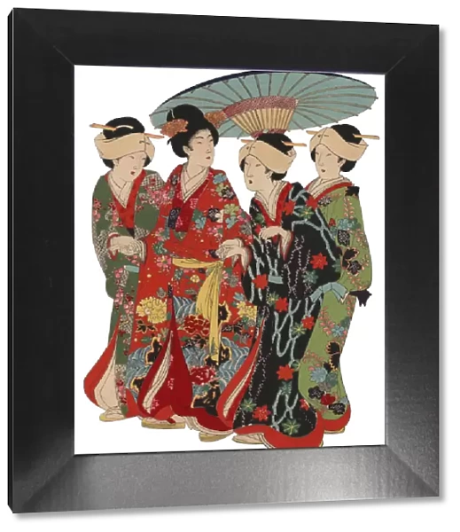 Japanese Woodblock Print Women with Umberella