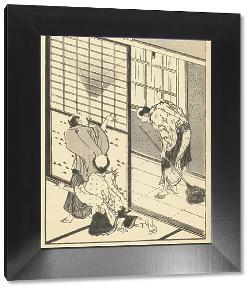 Vintage Japanese woodblock print of domestic scene