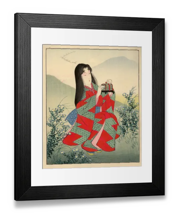 Framed Print : Japanese Woodblock of female in landscape Framed Print : Japanese Woodblock of female in landscape