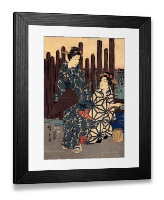 Framed Print : Japanese Woodblock of two females Framed Print : Japanese Woodblock of two females
