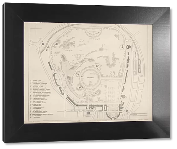 Antique Plan of Regents Park, London. 1827