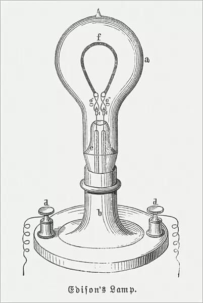 Edisons light bulb (1879), wood engraving, published in 1881