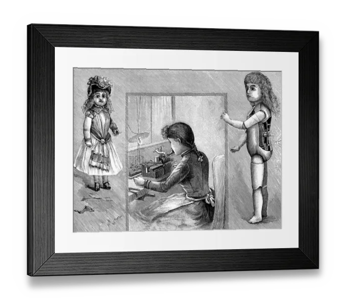 Framed Print : Antique illustration of Edison talking doll production Framed Print : Antique illustration of Edison talking doll production