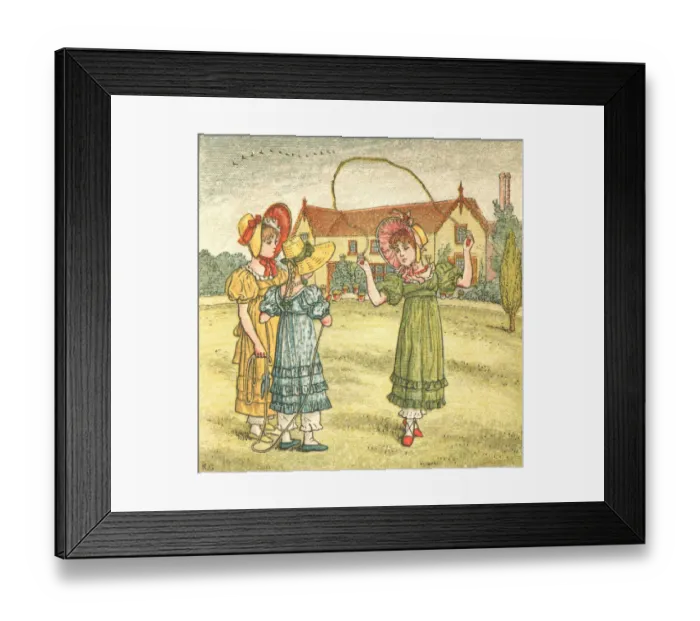 Framed Print : Regency style girls skipping in a summer garden Framed Print : Regency style girls skipping in a summer garden