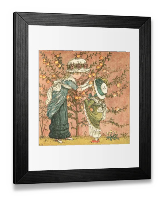 Framed Print : Regency style girls picking peaches in a summer garden Framed Print : Regency style girls picking peaches in a summer garden