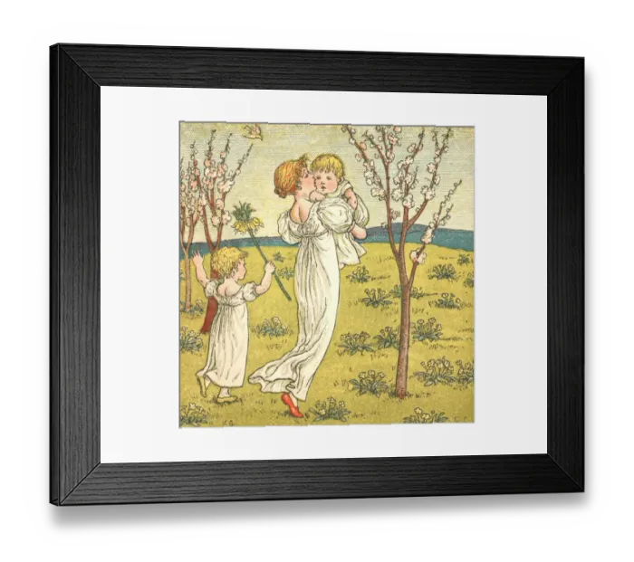 Framed Print : Young Regency style mother and her children in spring