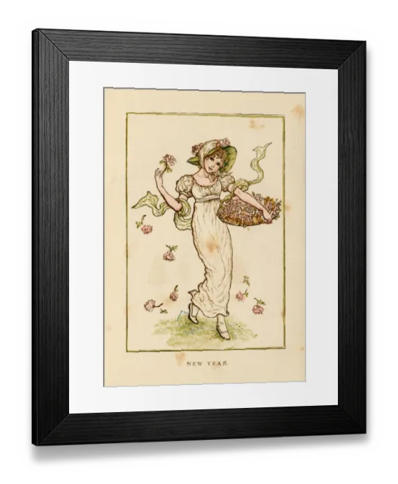 Framed Print : New Year - Kate Greenaway 1883 Framed Print : New Year - Kate Greenaway 1883
