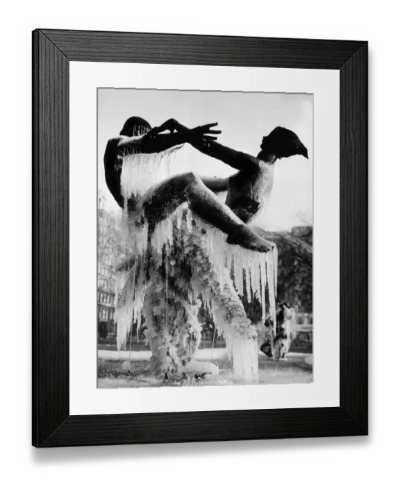 Framed Print : Ice Dance. circa 1936: Icicles hang from two dancing figures in a fountain in Hyde Park Framed Print : Ice Dance. circa 1936: Icicles hang from two dancing figures in a fountain in Hyde Park