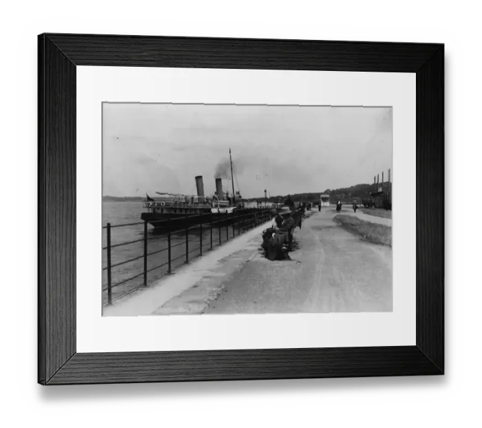 Framed Print : Lazy Days. A pleasure steamer berthed and people on a quayside bench
