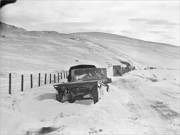 Shap Fell. A British Road Services lorry is stranded by the snow near the