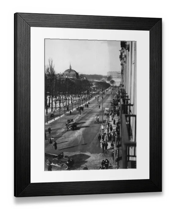 Framed Print : Oslo. circa 1925: People promenading on a street in Oslo Framed Print : Oslo. circa 1925: People promenading on a street in Oslo
