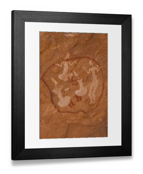 Framed Print : Prehistoric Petroglyphs in libian sahara desert
