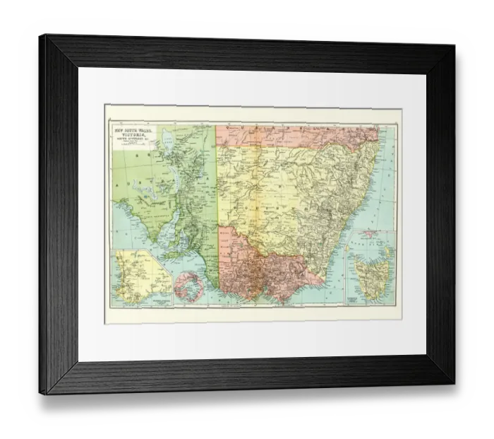 Framed Print : Antique map of Southern Australia, 1897, late 19th Century Framed Print : Antique map of Southern Australia, 1897, late 19th Century