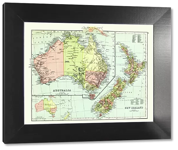 Antique map of Australia, New Zealand, 1897, late 19th Century