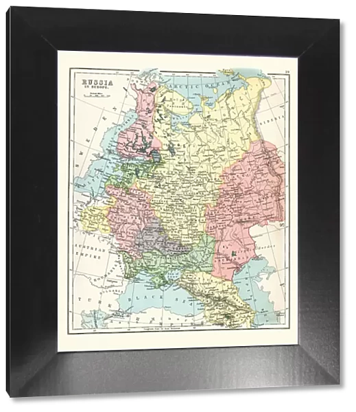 Antique map of Russia in Europe, 1897, late 19th Century
