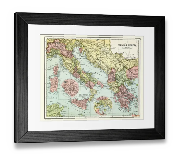 Framed Print : Antique map of Ancient Italy and Greece Framed Print : Antique map of Ancient Italy and Greece