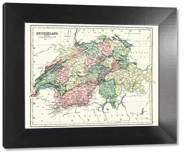 Antique map of Switzerland, 1897, late 19th Century