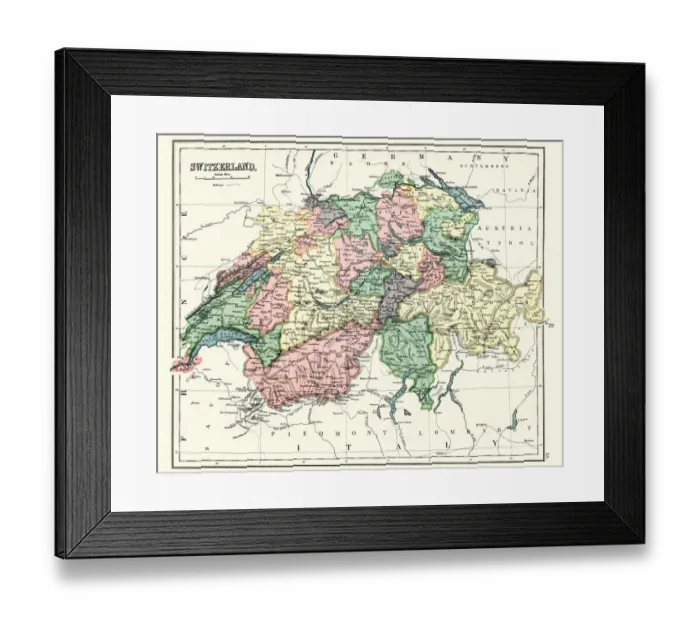 Framed Print : Antique map of Switzerland, 1897, late 19th Century Framed Print : Antique map of Switzerland, 1897, late 19th Century