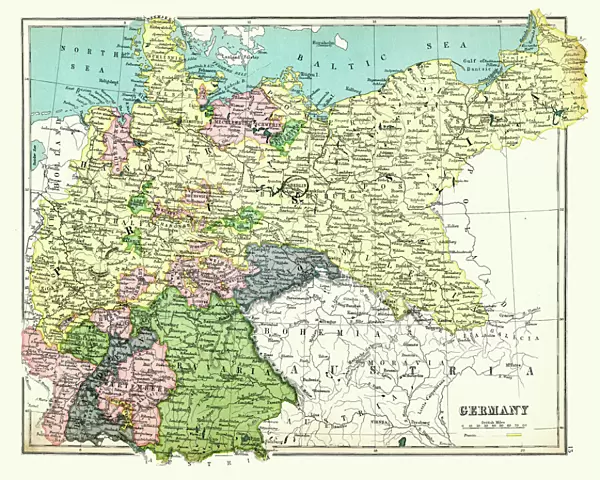 Antique map of Germany, 1897, late 19th Century