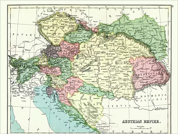 Antique map of Austrian Empire, 1897, late 19th Century