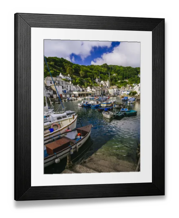 Framed Print : Boats moored in Polperro Harbour, Cornwall, UK Framed Print : Boats moored in Polperro Harbour, Cornwall, UK