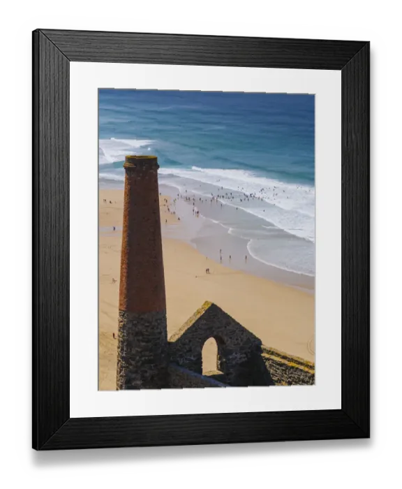Framed Print : Bathers at Chapel Porth Beach, Cornwall Framed Print : Bathers at Chapel Porth Beach, Cornwall