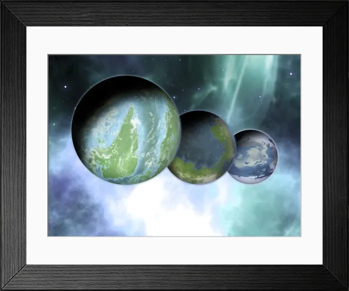 Framed Print : Planets against clouds