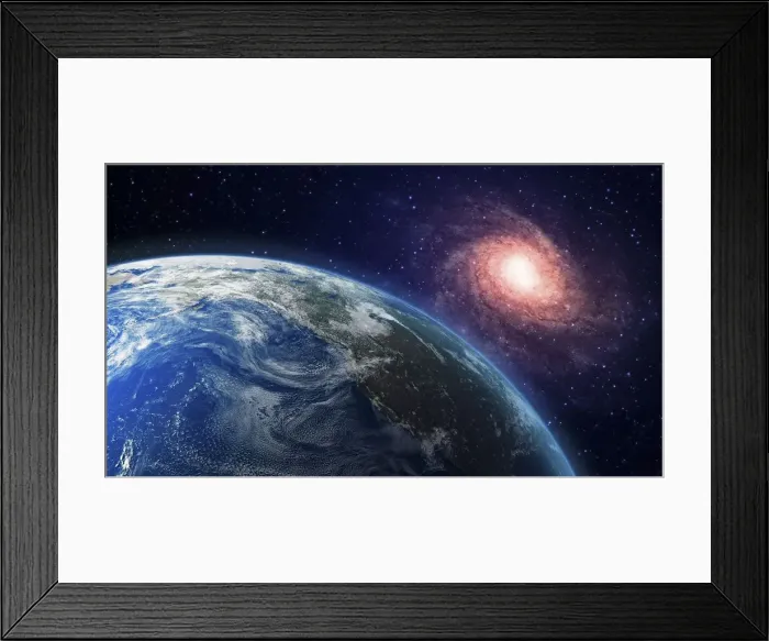 Framed Print : Earth and galaxy, artwork Framed Print : Earth and galaxy, artwork