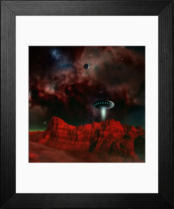 Framed Print : UFO over an alien planet, artwork Framed Print : UFO over an alien planet, artwork