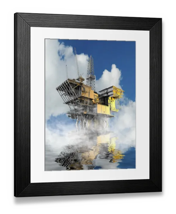 Framed Print : Oil rig at sea, illustration