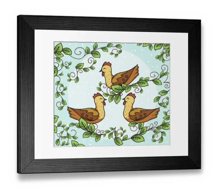 Framed Print : The Twelve days Of Christmas. Three French Hens Framed Print : The Twelve days Of Christmas. Three French Hens
