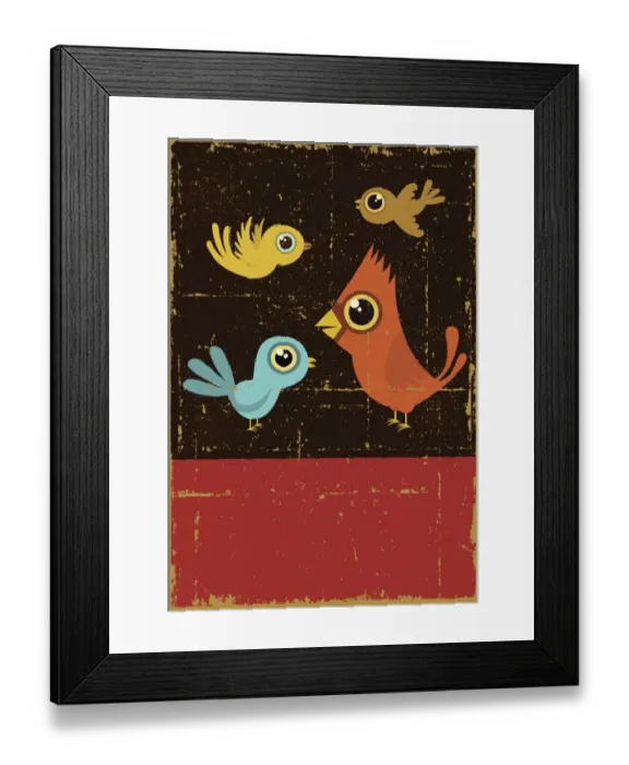 Framed Print : Vintage Four Calling Birds Framed Print : Vintage Four Calling Birds