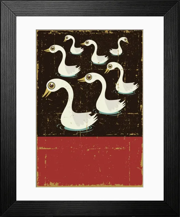 Framed Print : Vintage Seven Swans a Swimming Framed Print : Vintage Seven Swans a Swimming
