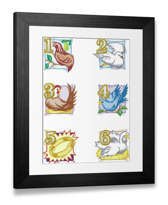 Framed Print : Illustration of days one to six, Twelve days of Christmas Framed Print : Illustration of days one to six, Twelve days of Christmas