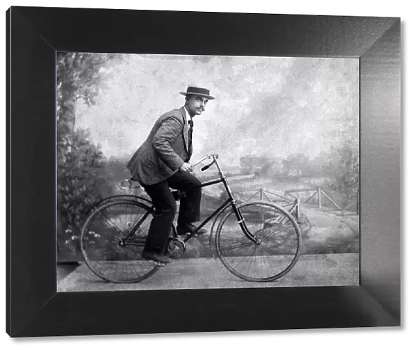 s, 1900s, 30-35 years, adult, archival, bicycle, bike, black & white, business man