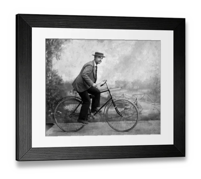 Framed Print : s, 1900s, 30-35 years, adult, archival, bicycle, bike, black & white, business man Framed Print : s, 1900s, 30-35 years, adult, archival, bicycle, bike, black & white, business man