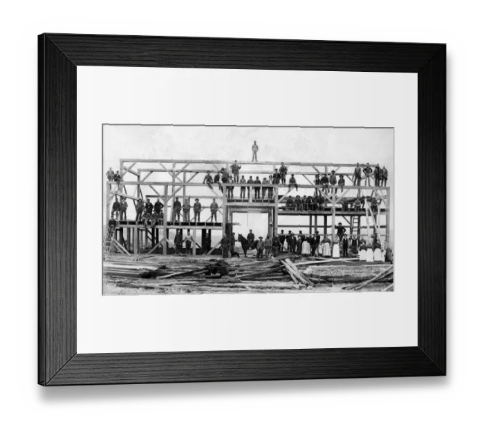 Framed Print : 521, adults, antique, black & white, building, construction, construction site, crowd Framed Print : 521, adults, antique, black & white, building, construction, construction site, crowd