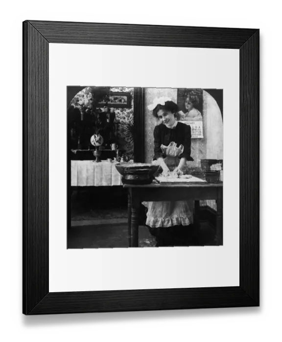 Framed Print : 522, adult, antique, baking, black & white, bread dough, brunette, caucasian, cooking