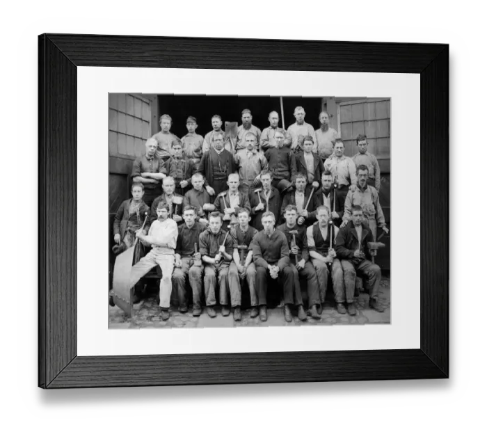 Framed Print : 521, adults, antique, black & white, caucasian, eye contact, group portrait, hammers Framed Print : 521, adults, antique, black & white, caucasian, eye contact, group portrait, hammers