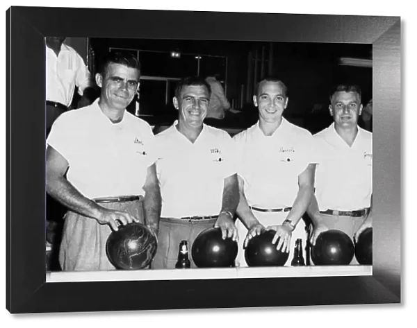 522, balls, bowling, bowling ball, black & white, caucasian, historical, men, males