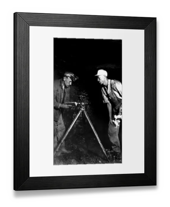 Framed Print : 521, adults, antique, black & white, caucasian, co-worker, coal mine, cropped, full-length